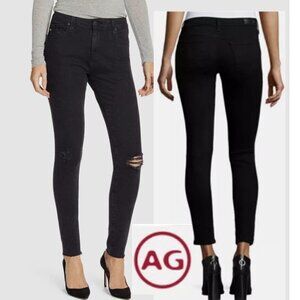AG The Legging Skinny Black Stretch Jeans Distressed Knee 26R